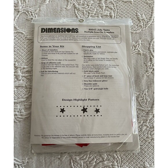 Dimensions Jolly Santa 80045 Iron-On Transfer Fashion Jacket Kit 1992 New Vtg - Picture 4 of 7